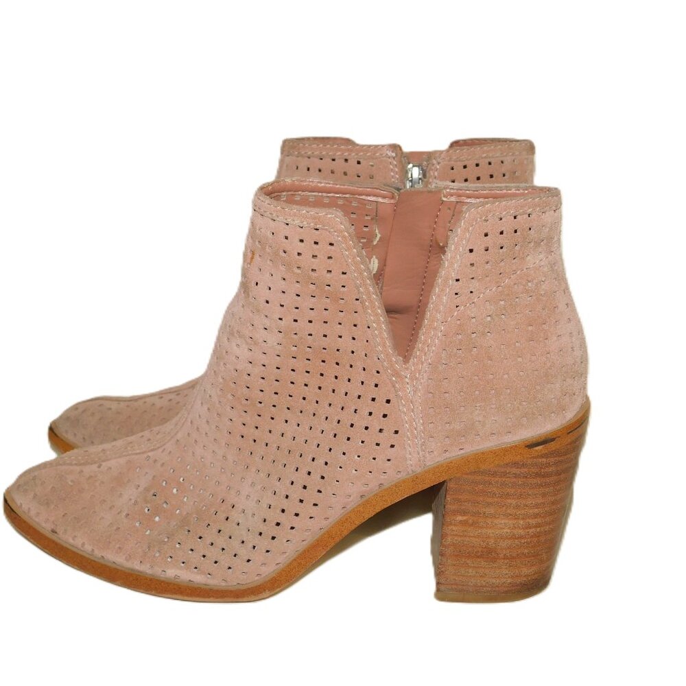 1. STATE Larocka Suede Stacked Block Heeled Perforated Ankle Booties Size 7 - Picture 7 of 9